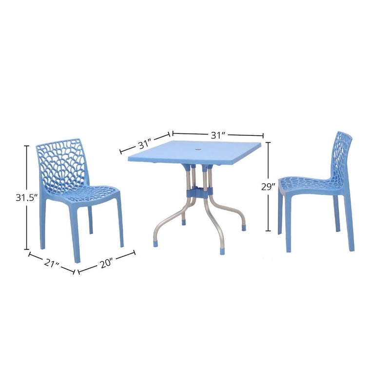 Set lounge da esterno 3 pezzi con tavolo quadrato Lyra e sedie patio Karissa
