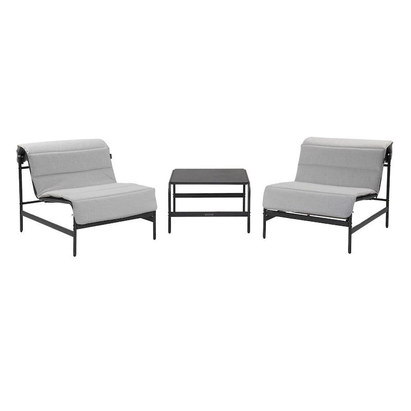 Set da 3 Pezzi con Chaise Longue da Esterno e Tavolino con Cuscini Sfoderabili