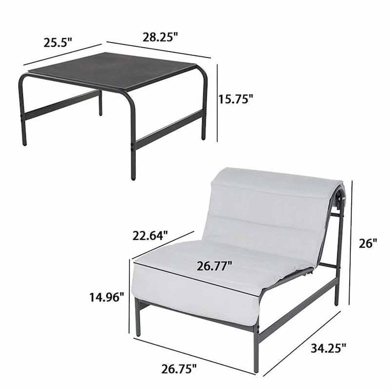 Set da 3 Pezzi con Chaise Longue da Esterno e Tavolino con Cuscini Sfoderabili