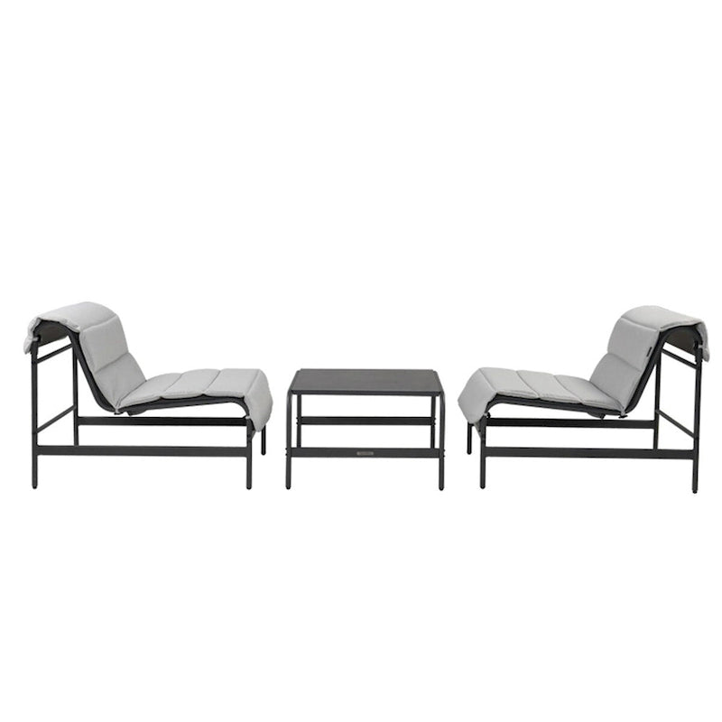 Set da 3 Pezzi con Chaise Longue da Esterno e Tavolino con Cuscini Sfoderabili
