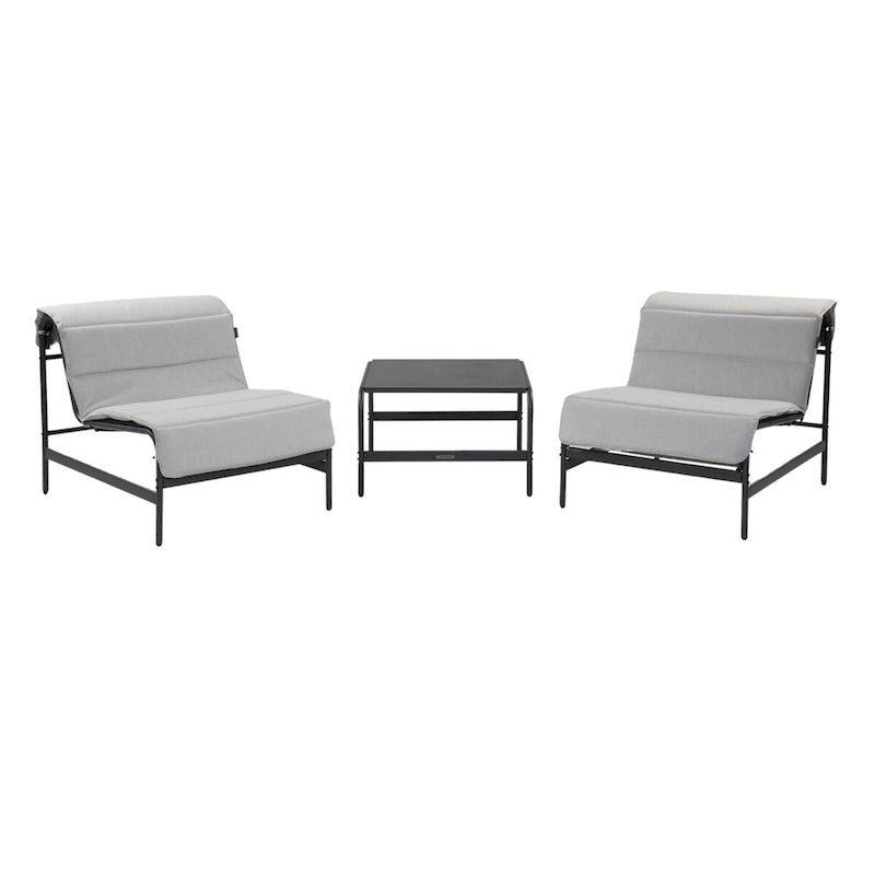Set da 3 Pezzi con Chaise Longue da Esterno e Tavolino con Cuscini Sfoderabili