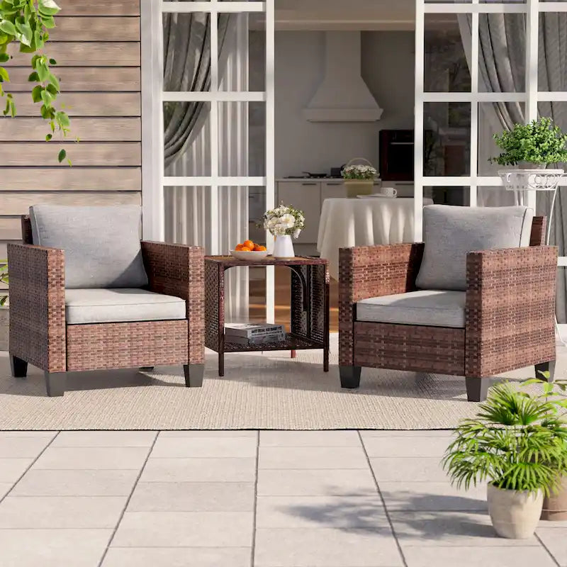BONOSUKI Set divano da esterno 3 pezzi con tavolino, in rattan marrone