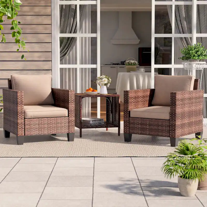 BONOSUKI Set divano da esterno 3 pezzi con tavolino, in rattan marrone