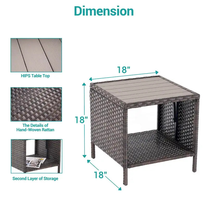 BONOSUKI Set divano da esterno 3 pezzi con tavolino, in rattan marrone