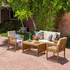 Set da 4 pezzi per patio in legno con tavolo in legno di acacia e cuscini
