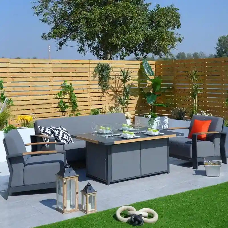 Set conversazione da esterno in acrilico da 4 pezzi con tavolo braciere e griglia BBQ
