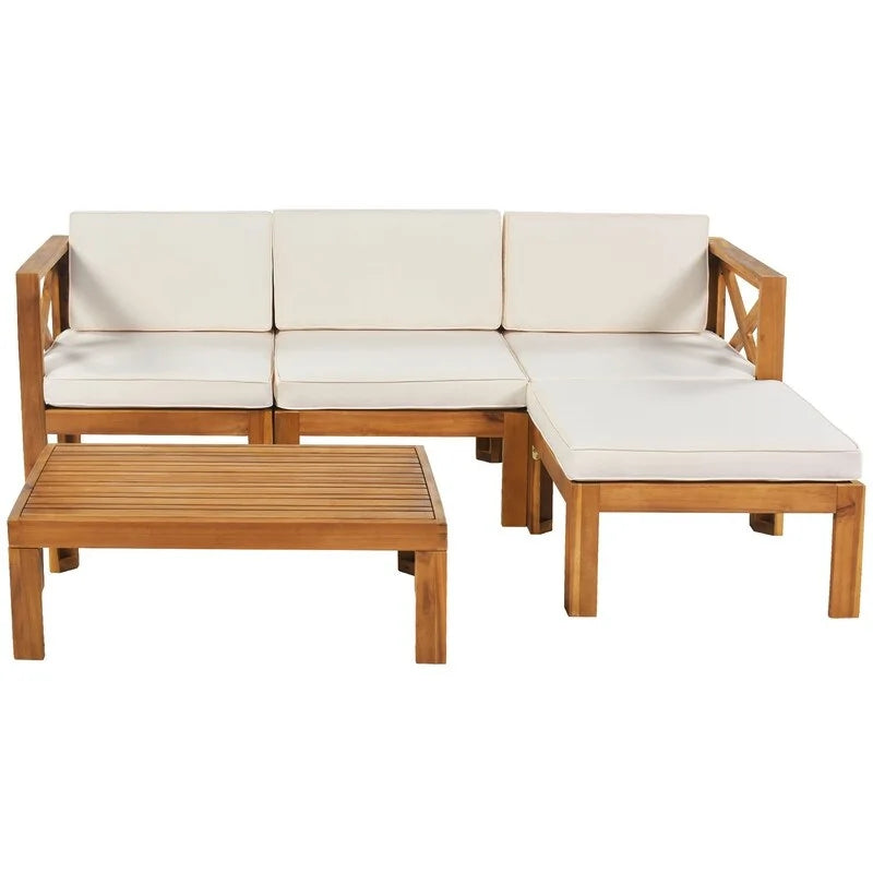 Set divano sezionale da esterno in legno da 5 pezzi per patio con cuscini