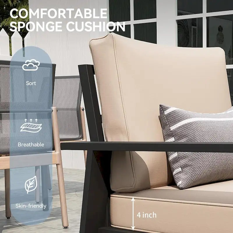 Set 4 pezzi per patio in alluminio con tavolo braciere da 40 pollici