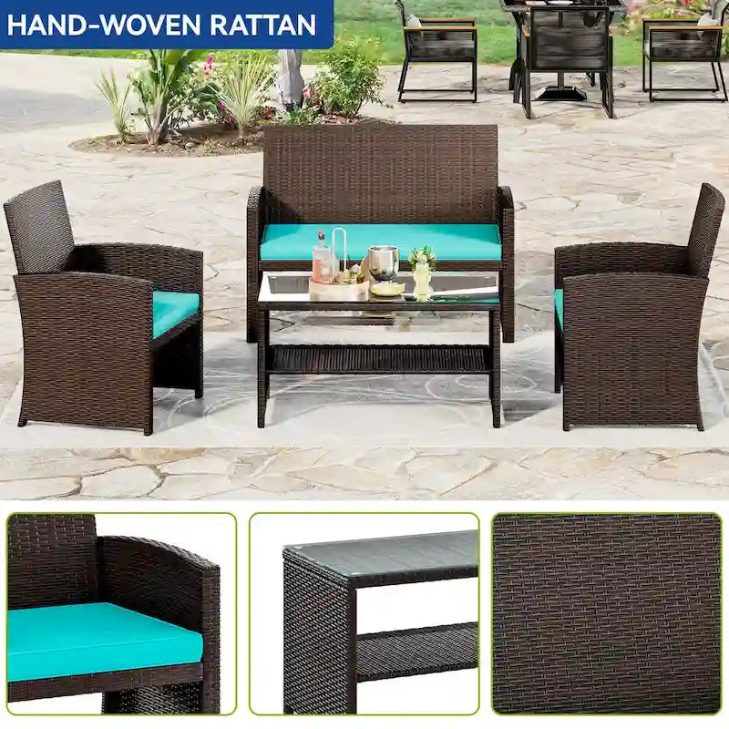 Moasis - Divanetto da conversazione a 4 pezzi in rattan per tutte le stagioni, per giardino - 4 pz.