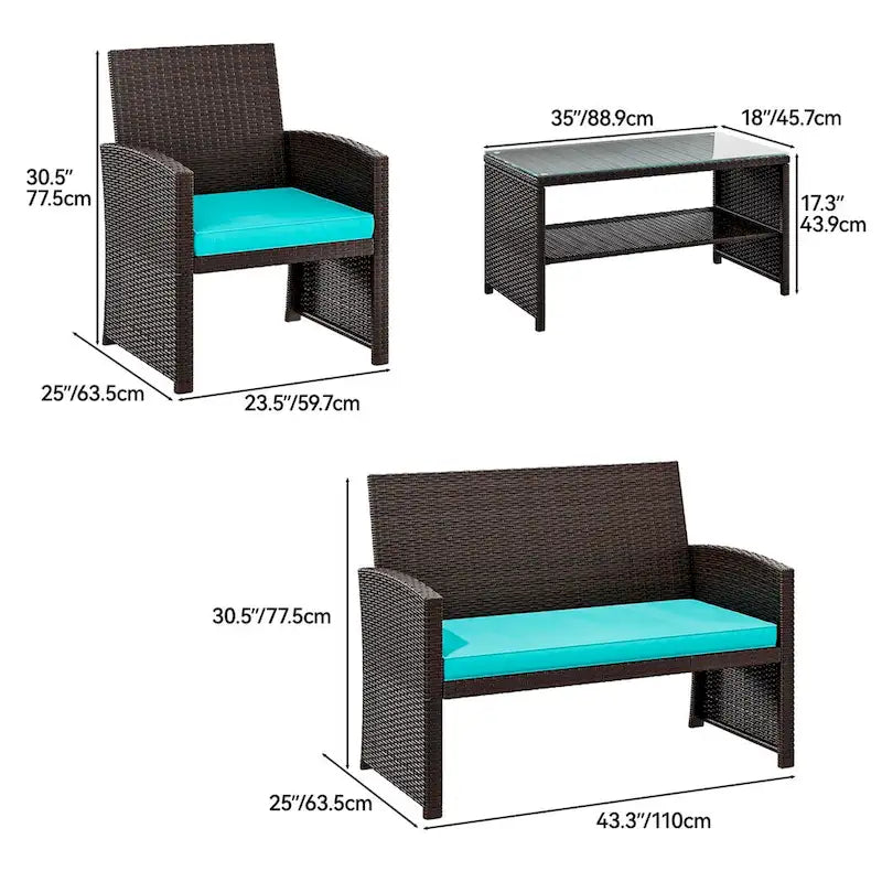 Moasis - Divanetto da conversazione a 4 pezzi in rattan per tutte le stagioni, per giardino - 4 pz.
