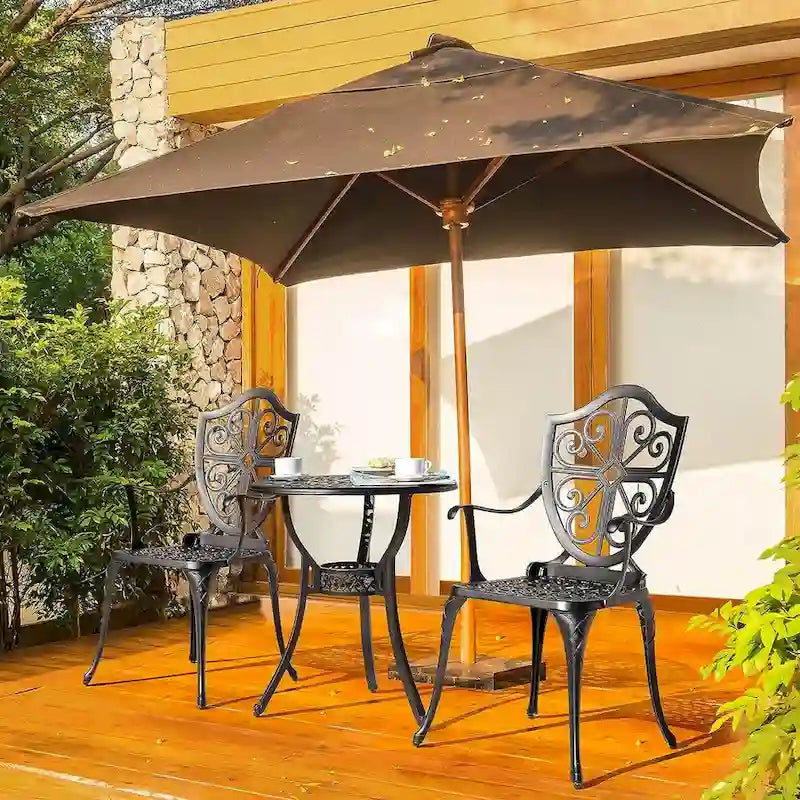 Set da Giardino da Esterno in Alluminio Fuso con Tavolo con Foro per Ombrellone