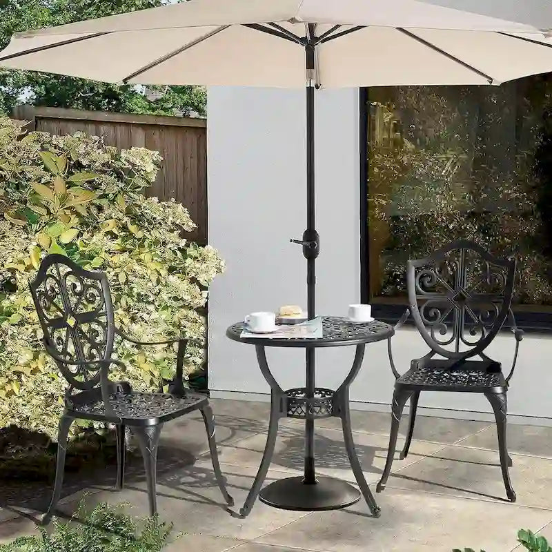Set da Giardino da Esterno in Alluminio Fuso con Tavolo con Foro per Ombrellone