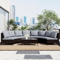Set Divano Semicircolare in Rattan PE Intrecciato da Esterno, 5 Pezzi