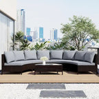 Set Divano Semicircolare in Rattan PE Intrecciato da Esterno, 5 Pezzi