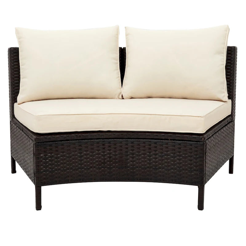 Set Divano Semicircolare in Rattan PE Intrecciato da Esterno, 5 Pezzi