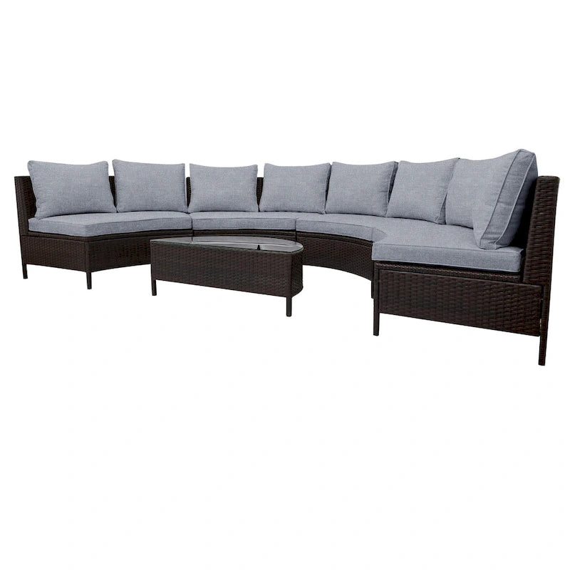Set Divano Semicircolare in Rattan PE Intrecciato da Esterno, 5 Pezzi