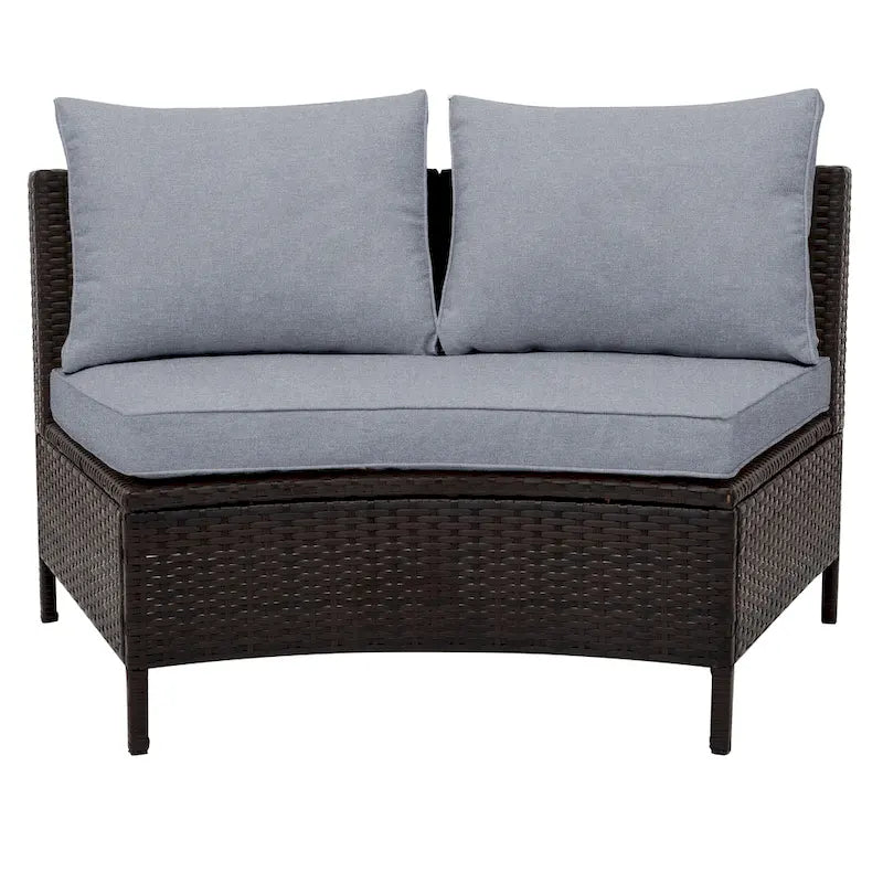 Set Divano Semicircolare in Rattan PE Intrecciato da Esterno, 5 Pezzi