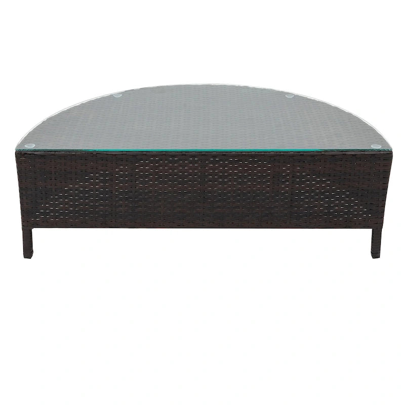 Set Divano Semicircolare in Rattan PE Intrecciato da Esterno, 5 Pezzi
