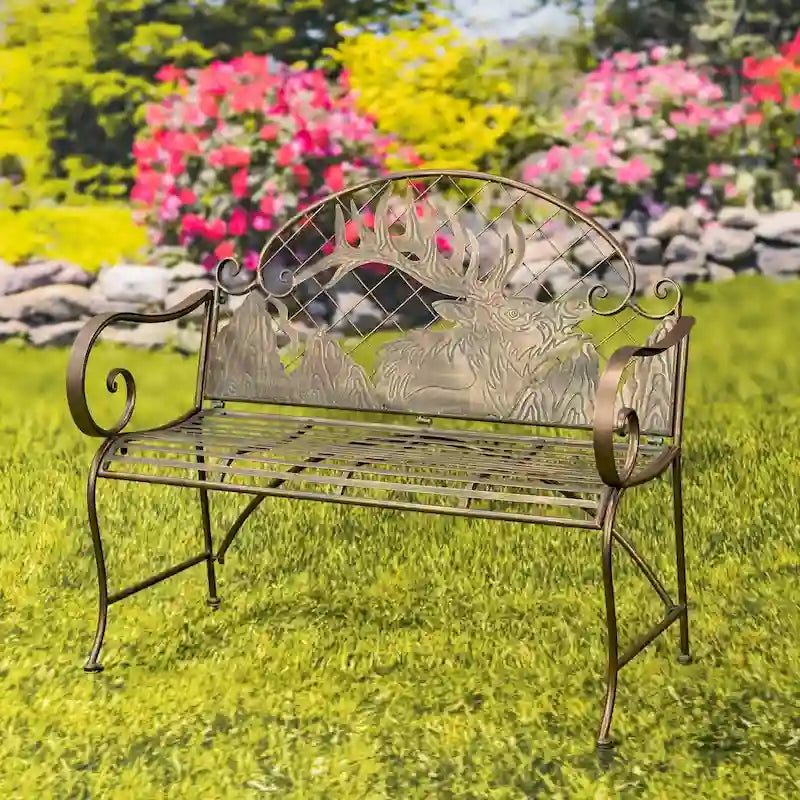 Panchina da giardino in ferro Round Top con schienale a caribù Selkirk - 43,7 L x 20,47 P x 37,4 H