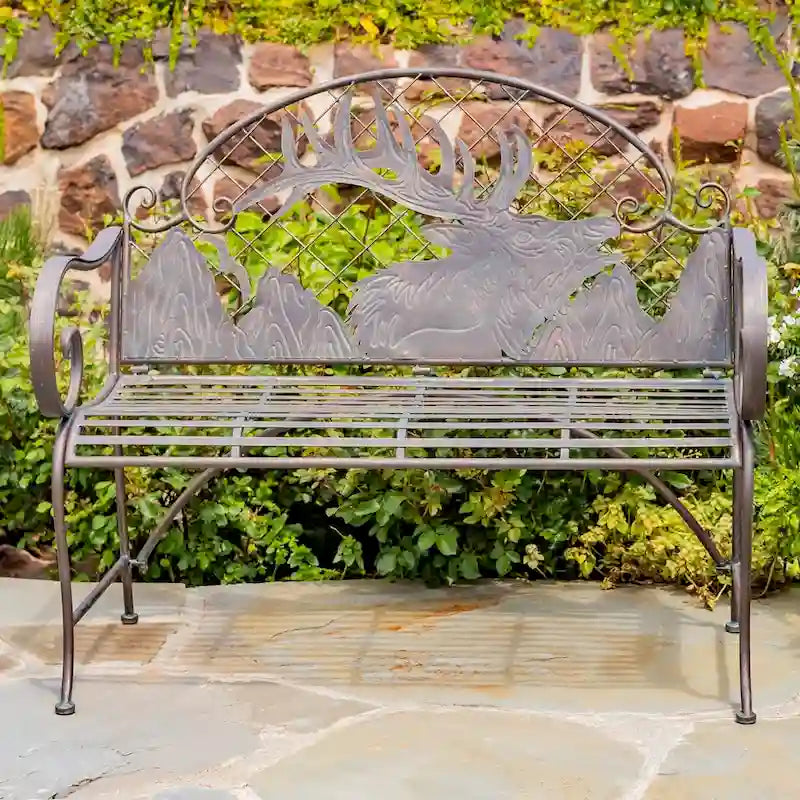 Panchina da giardino in ferro Round Top con schienale a caribù Selkirk - 43,7 L x 20,47 P x 37,4 H