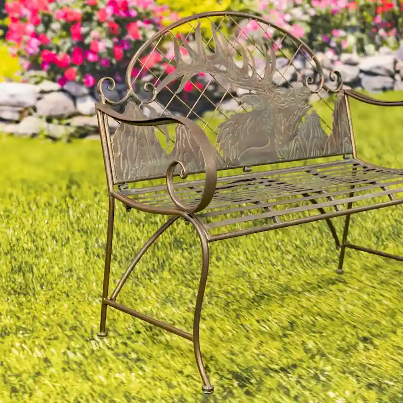 Panchina da giardino in ferro Round Top con schienale a caribù Selkirk - 43,7 L x 20,47 P x 37,4 H
