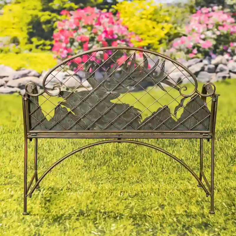 Panchina da giardino in ferro Round Top con schienale a caribù Selkirk - 43,7 L x 20,47 P x 37,4 H