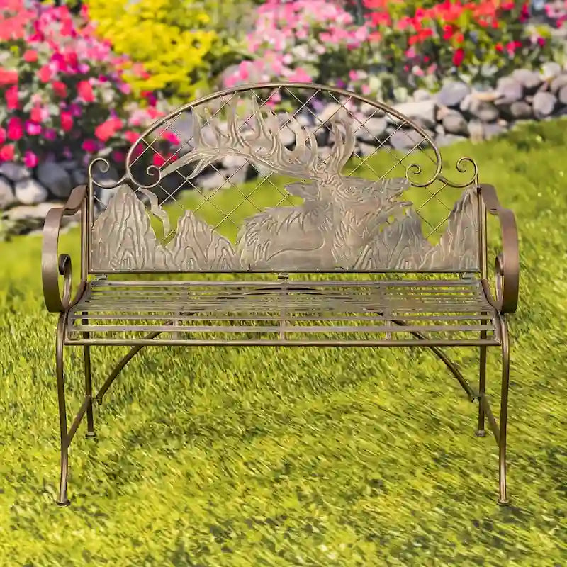 Panchina da giardino in ferro Round Top con schienale a caribù Selkirk - 43,7 L x 20,47 P x 37,4 H