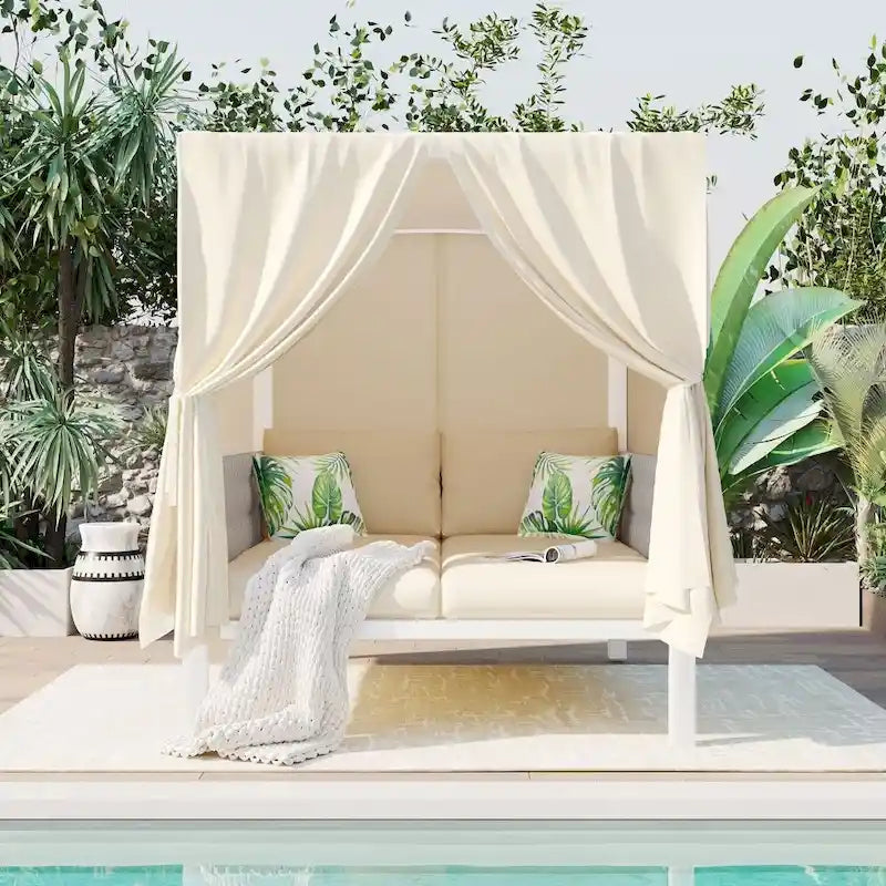 Transat de jardin avec rideaux, grand confort, convient à de multiples scénarios