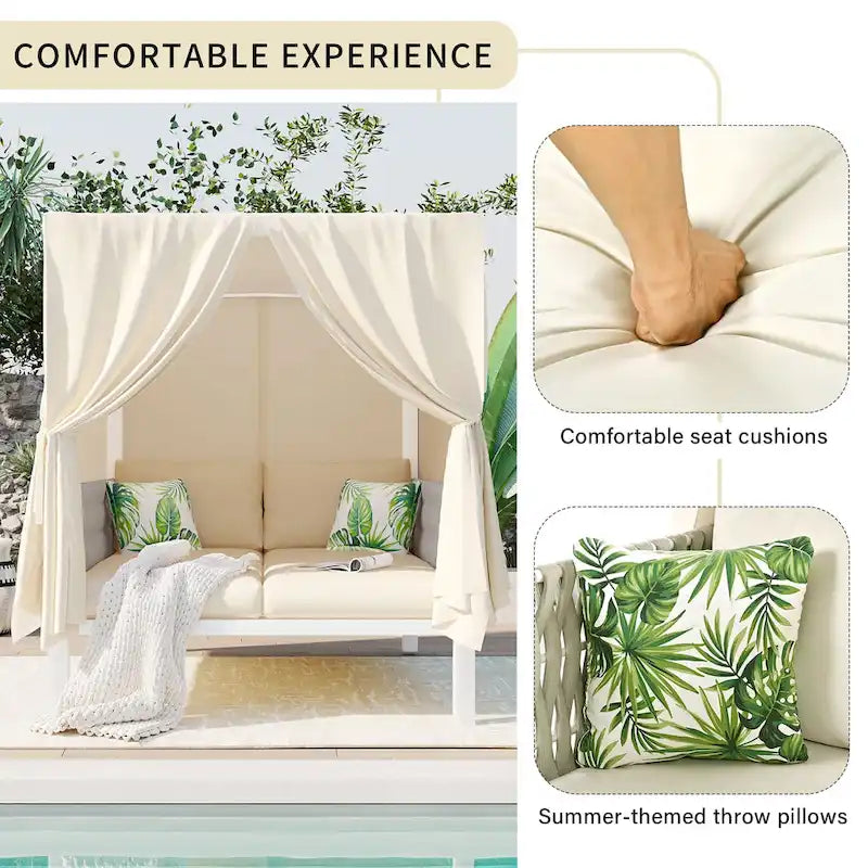 Transat de jardin avec rideaux, grand confort, convient à de multiples scénarios