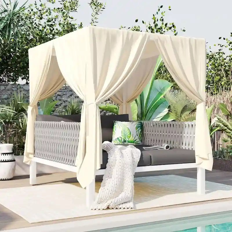 Transat de jardin avec rideaux, grand confort, convient à de multiples scénarios