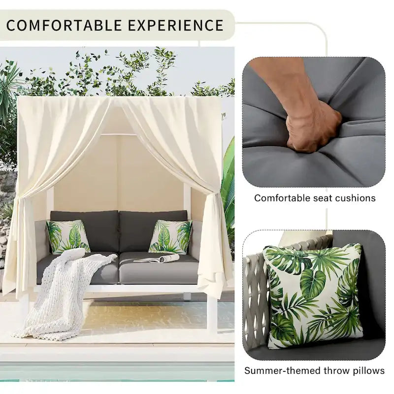 Transat de jardin avec rideaux, grand confort, convient à de multiples scénarios