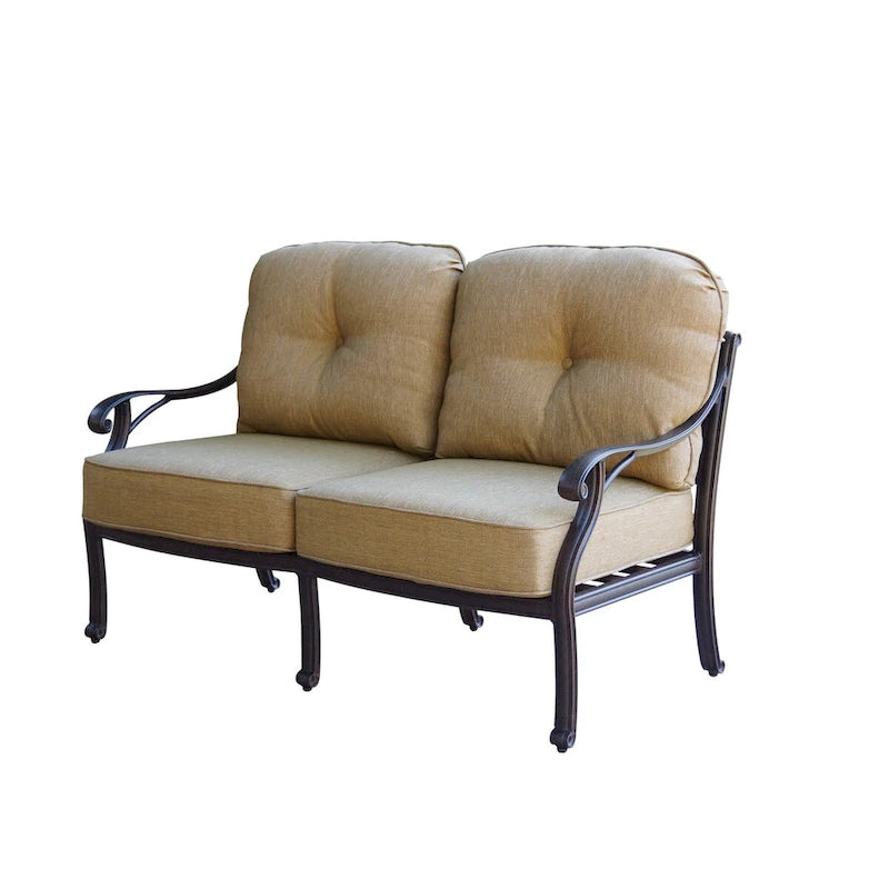 Set da conversazione con divanetto e braciere a propano Nassau da 4 pezzi con cuscini, tavolo rotondo da 47" con braciere e vetro riflettente