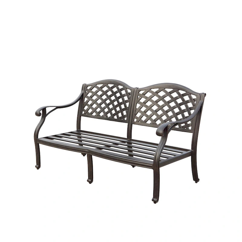 Set da conversazione con divanetto e braciere a propano Nassau da 4 pezzi con cuscini, tavolo rotondo da 47" con braciere e vetro riflettente