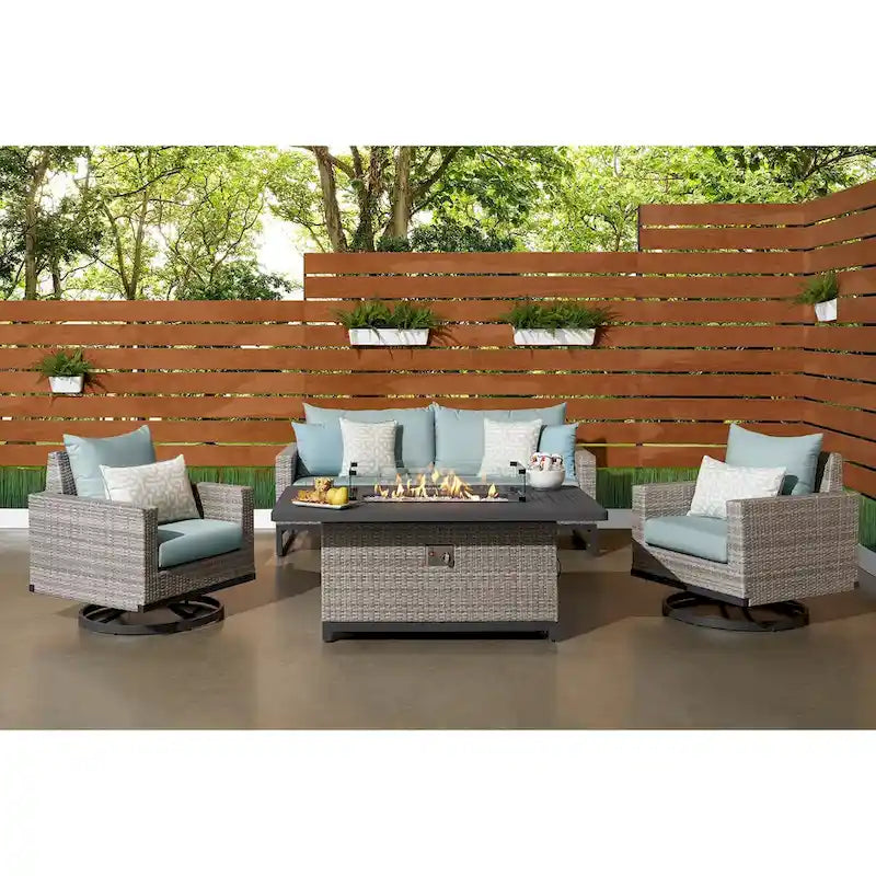 Set Milo Grey 4 pezzi Sunbrella per esterni con movimento e fuoco