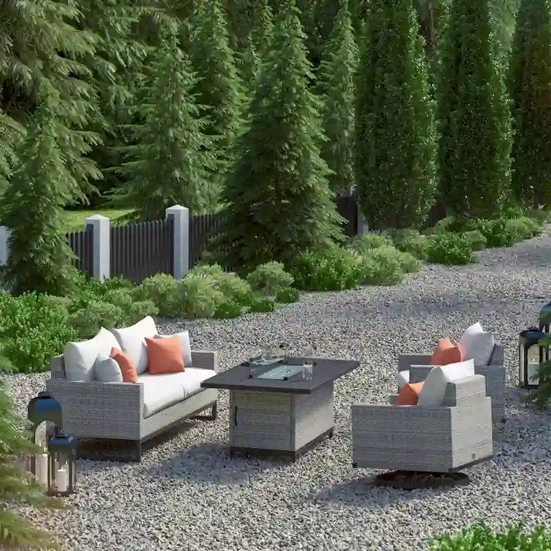 Set Milo Grey 4 pezzi Sunbrella per esterni con movimento e fuoco