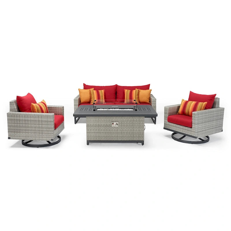 Set Milo Grey 4 pezzi Sunbrella per esterni con movimento e fuoco