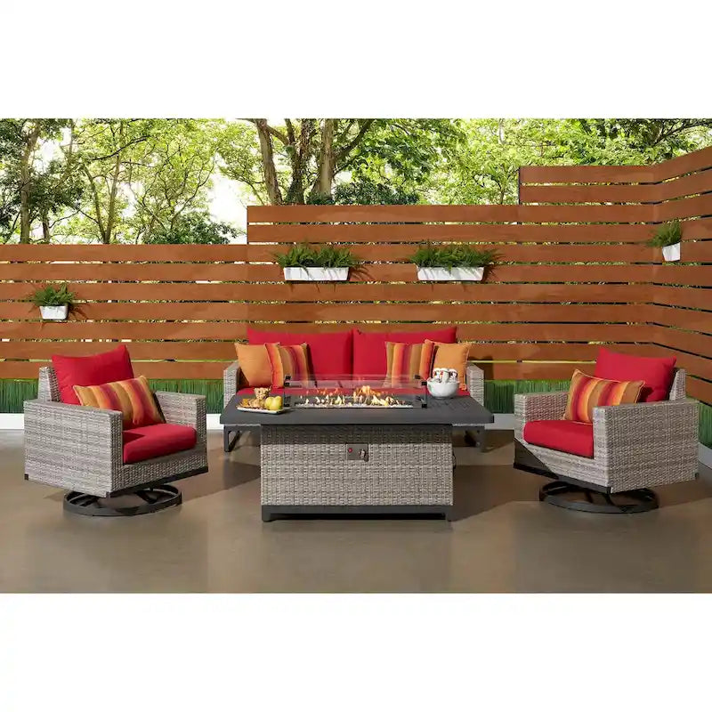 Set Milo Grey 4 pezzi Sunbrella per esterni con movimento e fuoco