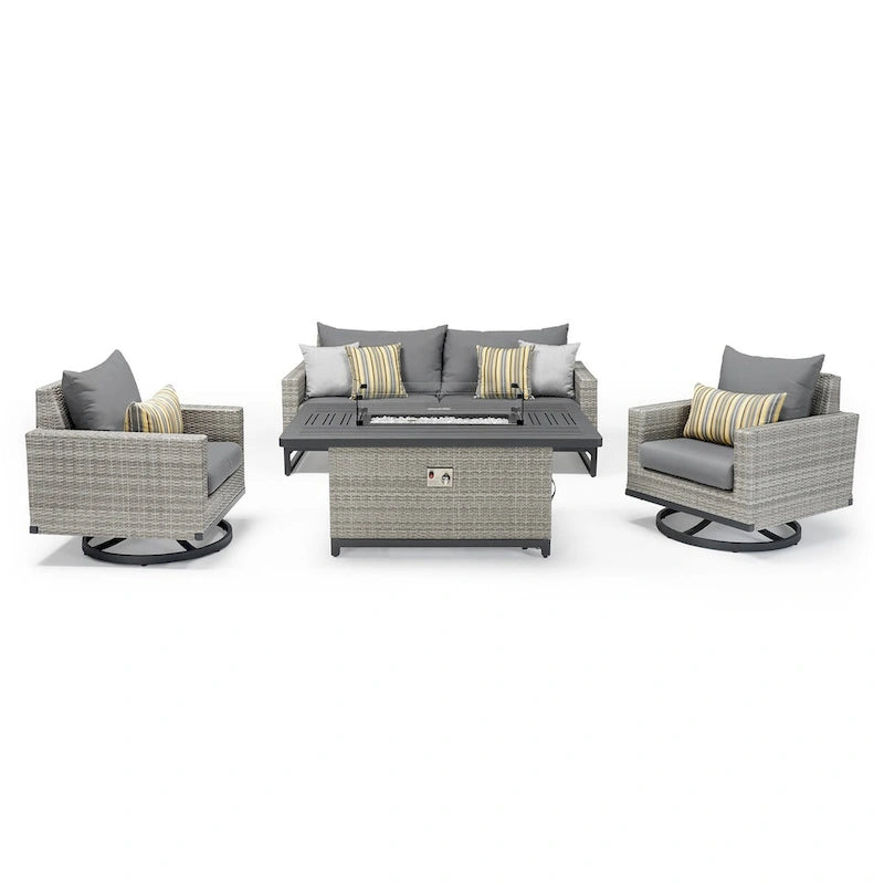 Set Milo Grey 4 pezzi Sunbrella per esterni con movimento e fuoco