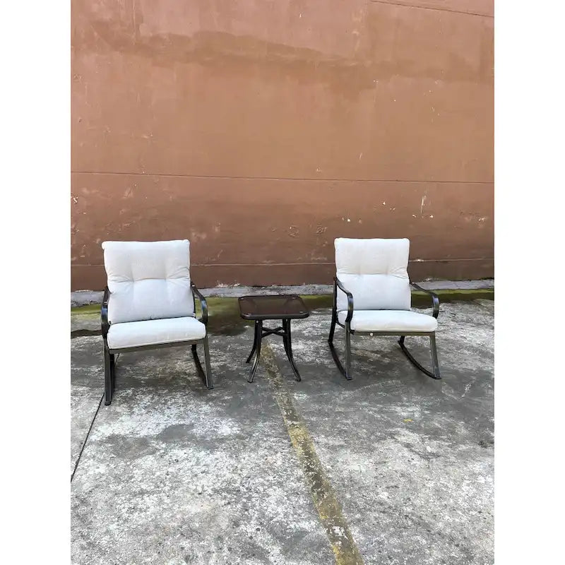 Set Sedia a Dondolo e Tavolino da Tè Bianco Sporco