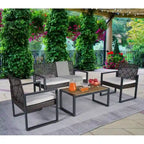 Set da conversazione di 4 mobili da giardino da esterno con piano tavolo in legno di acacia per balcone, portico, giardino, prato
