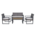 Set da conversazione di 4 mobili da giardino da esterno con piano tavolo in legno di acacia per balcone, portico, giardino, prato