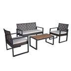 Set da conversazione di 4 mobili da giardino da esterno con piano tavolo in legno di acacia per balcone, portico, giardino, prato