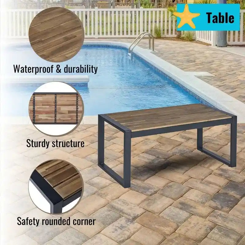 Set da conversazione di 4 mobili da giardino da esterno con piano tavolo in legno di acacia per balcone, portico, giardino, prato