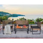 Set da conversazione di 4 mobili da giardino da esterno con piano tavolo in legno di acacia per balcone, portico, giardino, prato