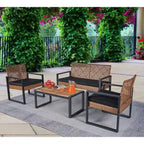 Set da conversazione di 4 mobili da giardino da esterno con piano tavolo in legno di acacia per balcone, portico, giardino, prato