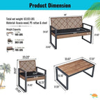 Set da conversazione di 4 mobili da giardino da esterno con piano tavolo in legno di acacia per balcone, portico, giardino, prato