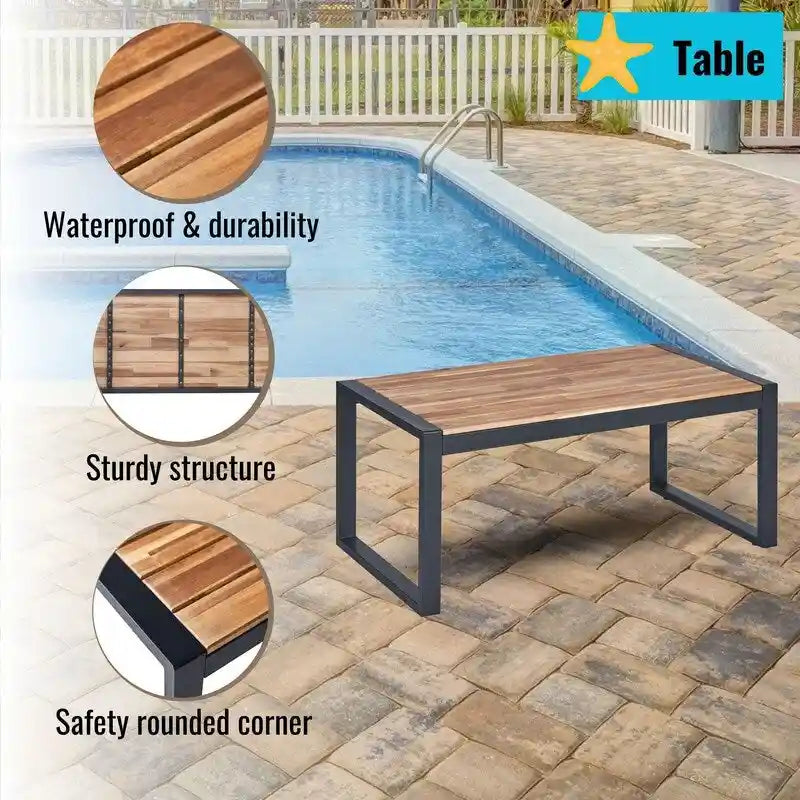 Set da conversazione di 4 mobili da giardino da esterno con piano tavolo in legno di acacia per balcone, portico, giardino, prato
