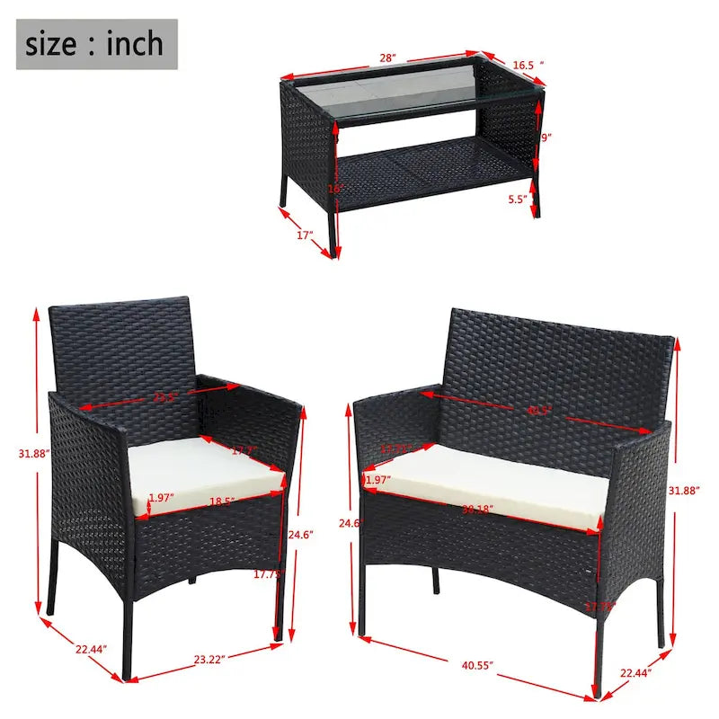 Set di mobili da giardino in rattan (4 pezzi)