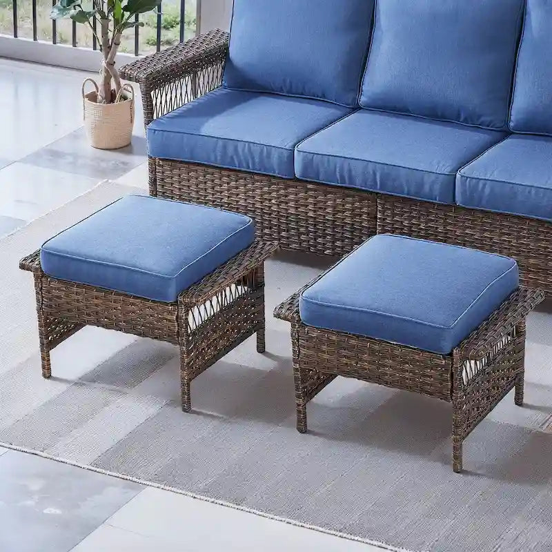 Gymojoy Poggiapiedi/Ottomana da esterno in vimini e rattan - Marrone