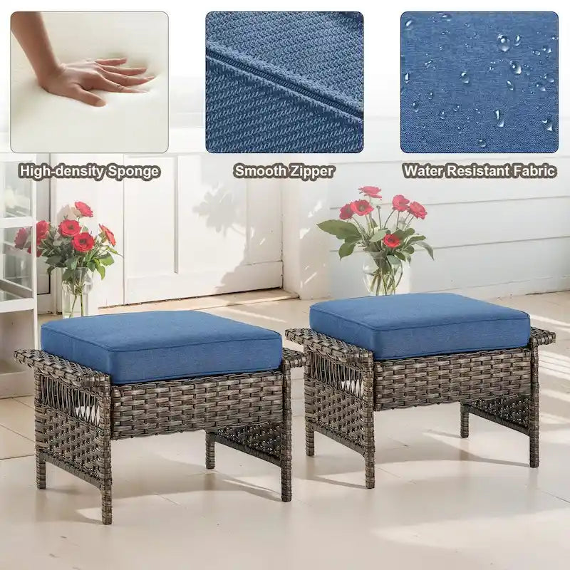 Gymojoy Poggiapiedi/Ottomana da esterno in vimini e rattan - Marrone